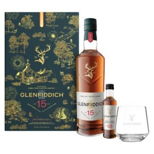 Glenfiddich 15 Jahre Geschenkpackung mit Tumbler und Glenfiddich 18 Jahre Miniatur 40% 0,75l